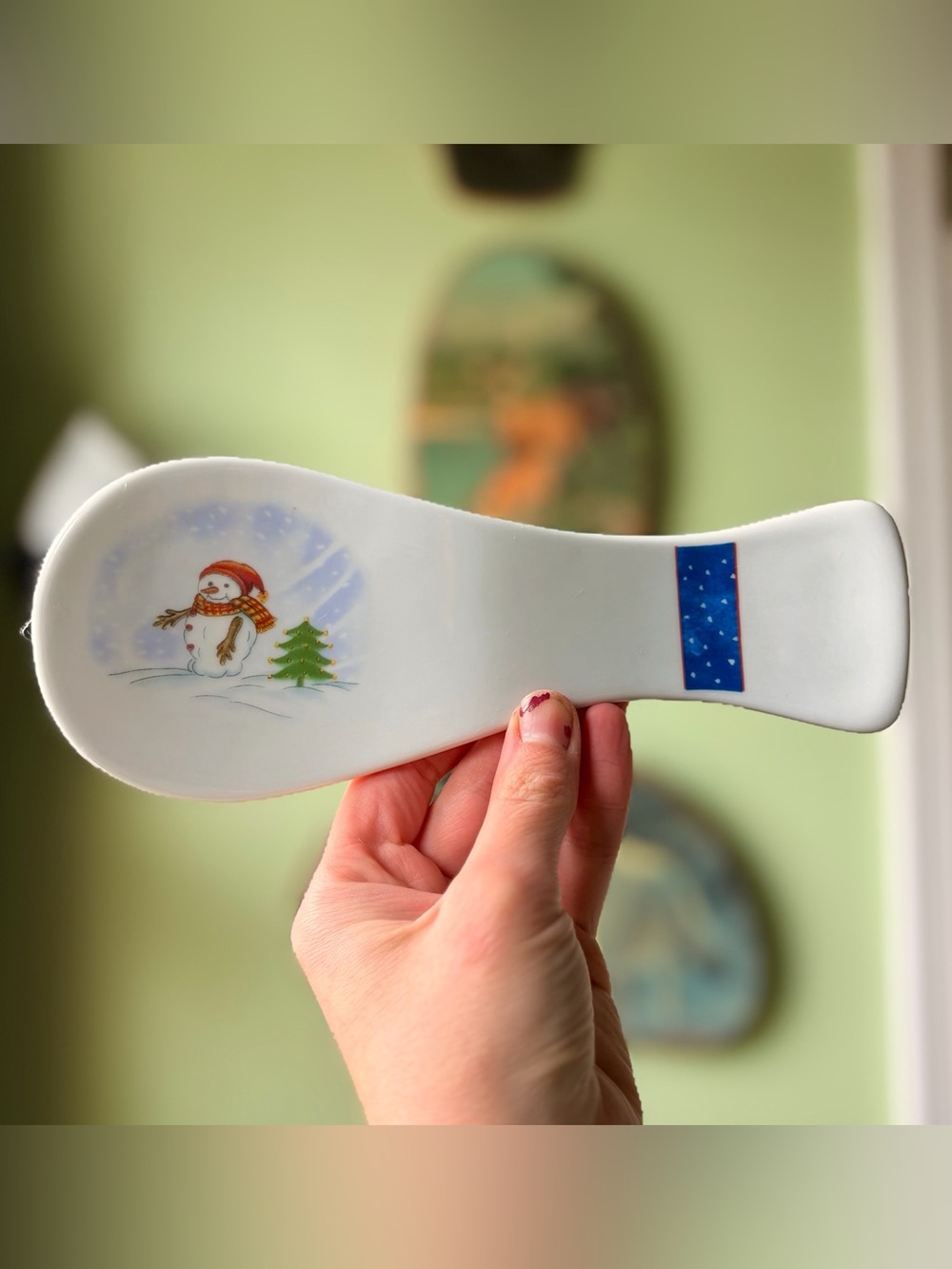 Royal Norfolk Snowman Winter Seasonal Spoon Rest - White with Blue Accent